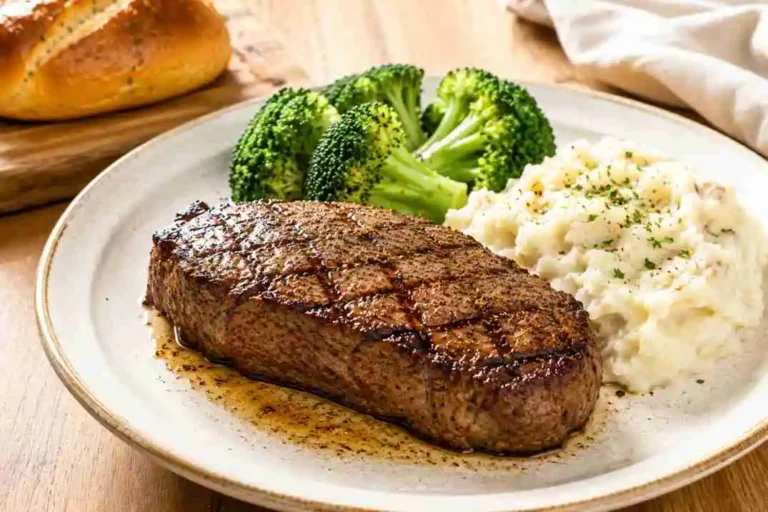 LongHorn Renegade Sirloin steak with grilled sirloin, mashed potatoes and fresh broccoli side
