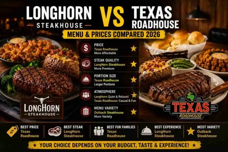 LongHorn vs Texas Roadhouse menu and steak prices comparison with popular steakhouse meals